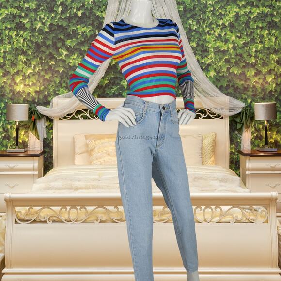 Diane von Furstenberg Striped Rainbow Knit Stretchy Top M - Picture 10 of 10